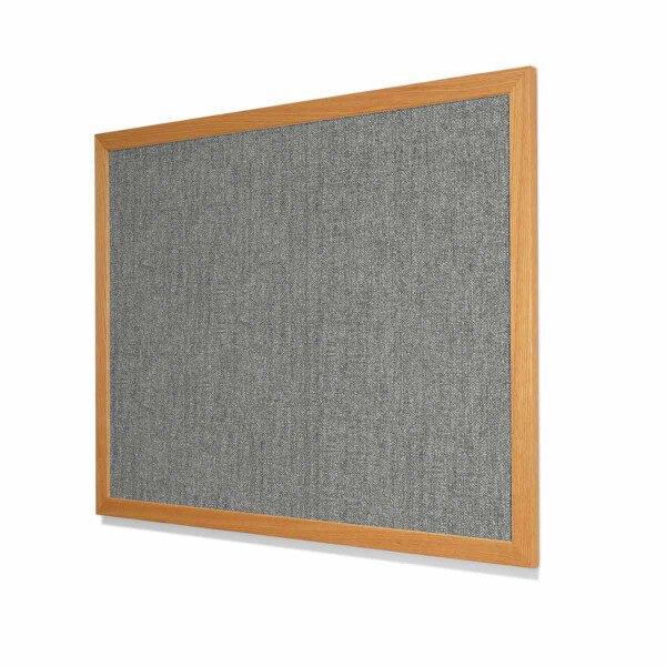 Type II Woven Vinyl Koroseal Linden II Smoke Cork Board with Red Oak Frame